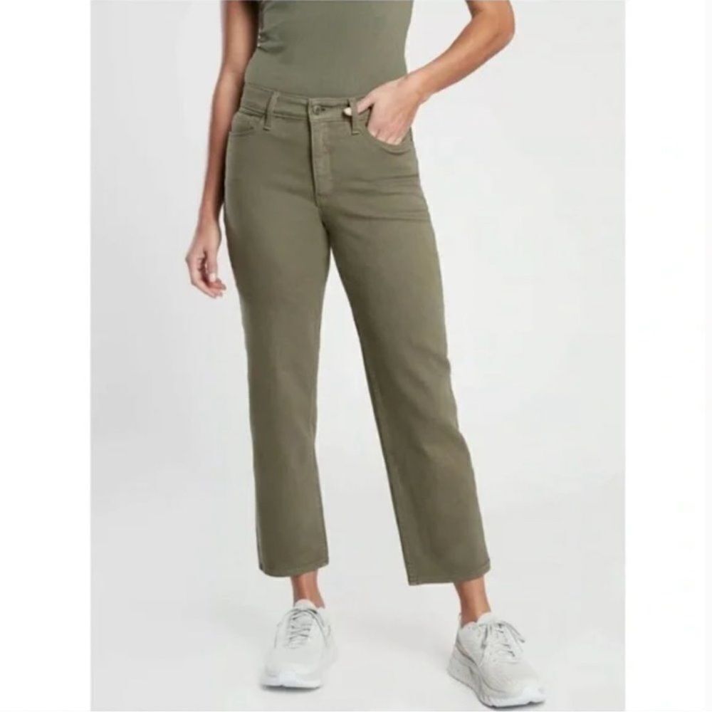 Athleta Flex Olive Green Straight Cropped Jeans Size 2 Petite